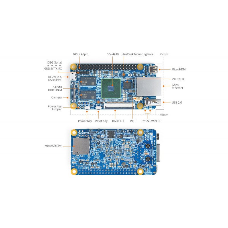 NanoPi Fire2A Samsung S5P4418 Octa-Core 1,4 GHz + 512 MB RAM
