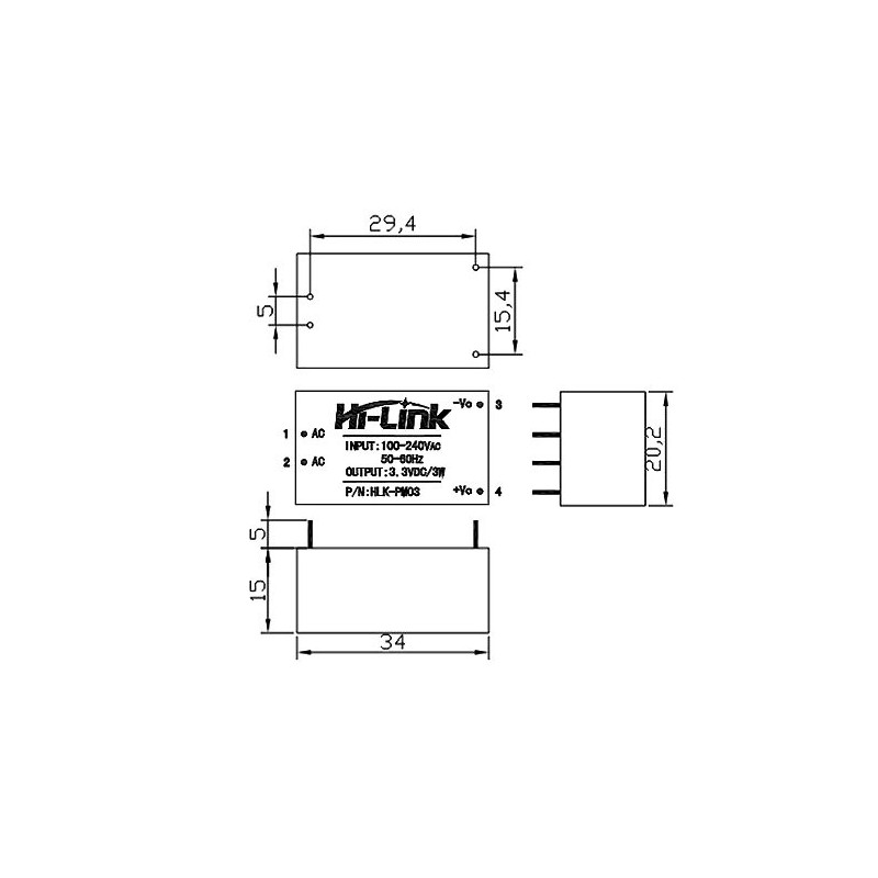 Hi-Link HLK-PM03 100V-240VAC / 3,3VDC - 1A Netzteil