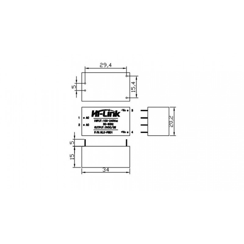 Hi-Link HLK-PM01 100V-240VAC / 5VDC Netzteil - 0,6A