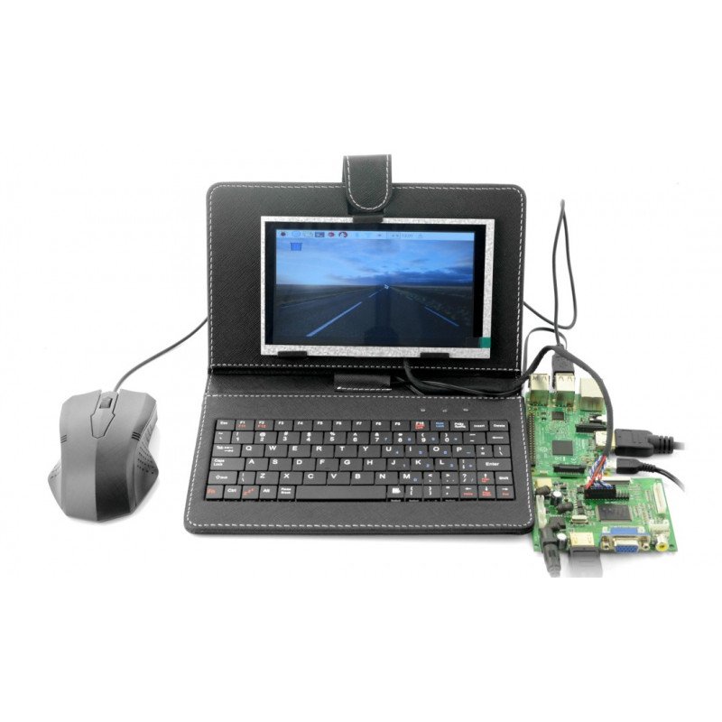 TFT-LCD-Bildschirm 7 '' 1024x600px für Raspberry Pi 3/2 / B + Gehäuse + Tastatur + Maus + Netzteil