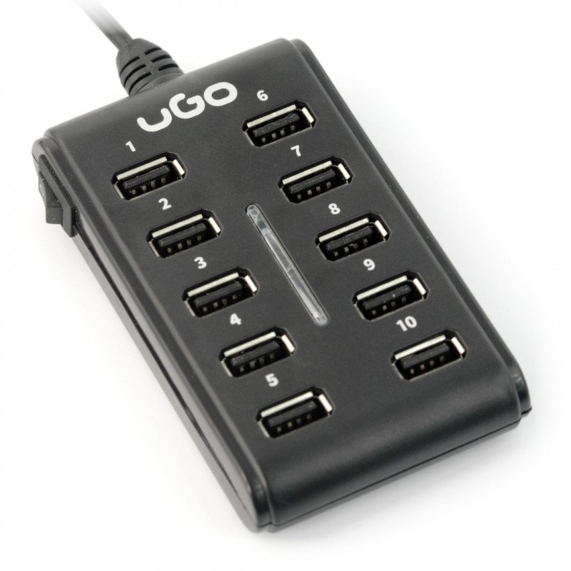 uGo UHU-1012 - aktiver HUB 10-Port USB 2.0 mit Schalter und 5V/2A Netzteil für Raspberry Pi