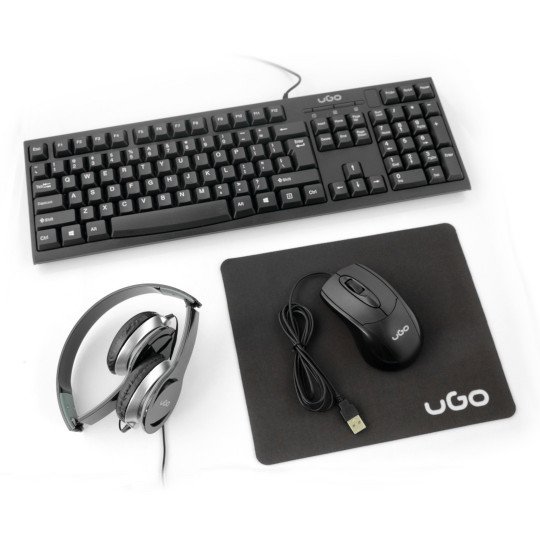 UGo 4in1 Office-Set - Kopfhörer + Tastatur + Maus + Pad