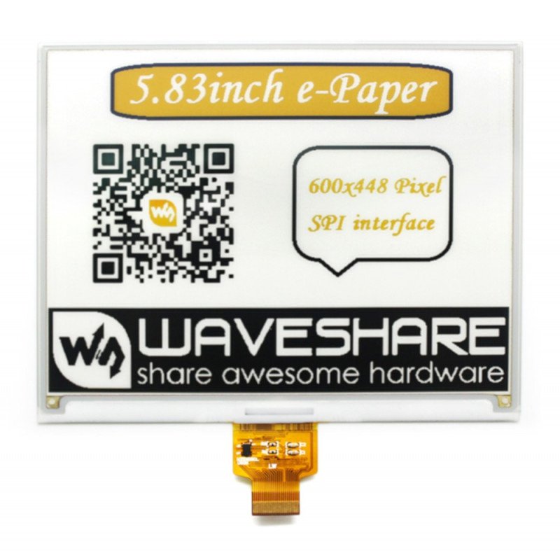 Waveshare E-Paper E-Ink (C) 5,83 '' 600x448px - dreifarbiges Display mit HAT-Overlay für Raspberry Pi