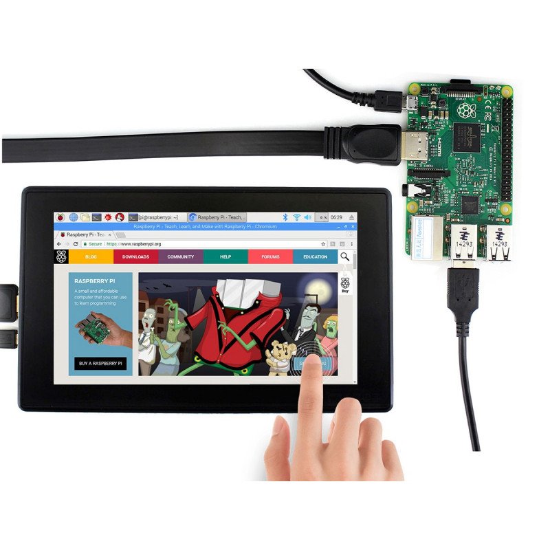 Kapazitiver IPS-LCD-Touchscreen 7 '' (H) 1024x600px HDMI + USB für Raspberry Pi 3B + / 3B / 2B / Zero schwarzes Gehäuse