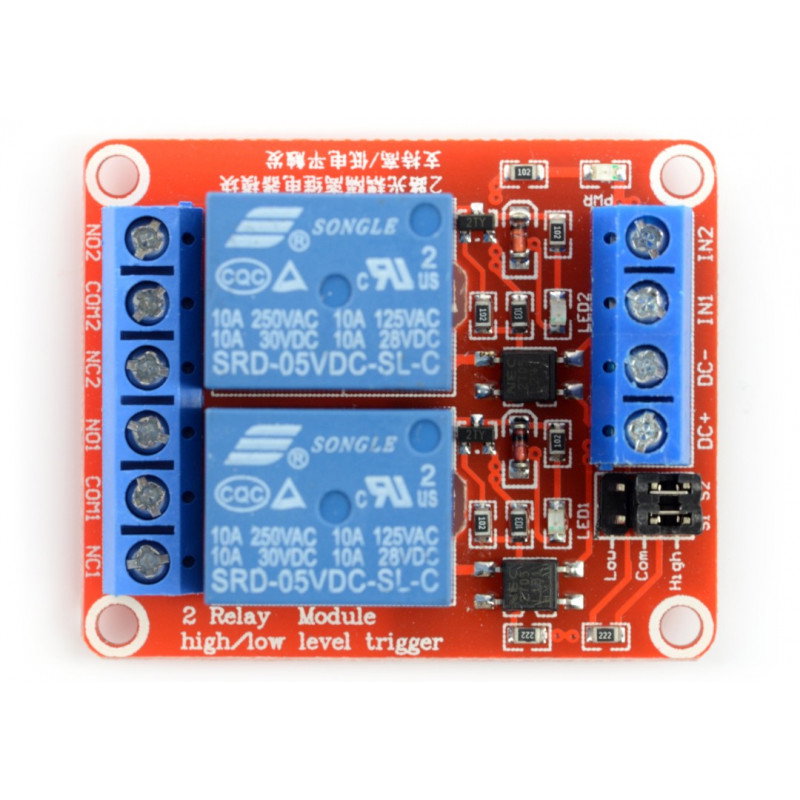 Zweikanaliges H/L Relaismodul mit optoelektronischer Trennung 5V 10A / 125VAC
