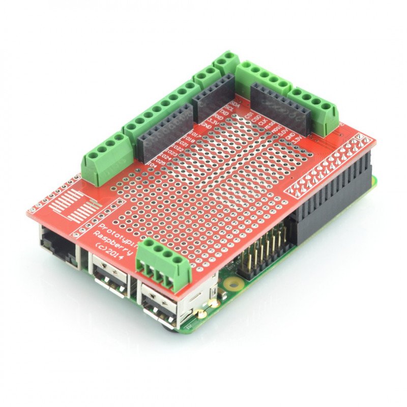 THT-Prototypenplatine mit Schraubanschlüssen für Raspberry Pi