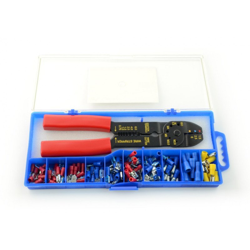 Crimpwerkzeug mit einem Satz Kabelverbinder - verschiedene Typen - 100-tlg.
