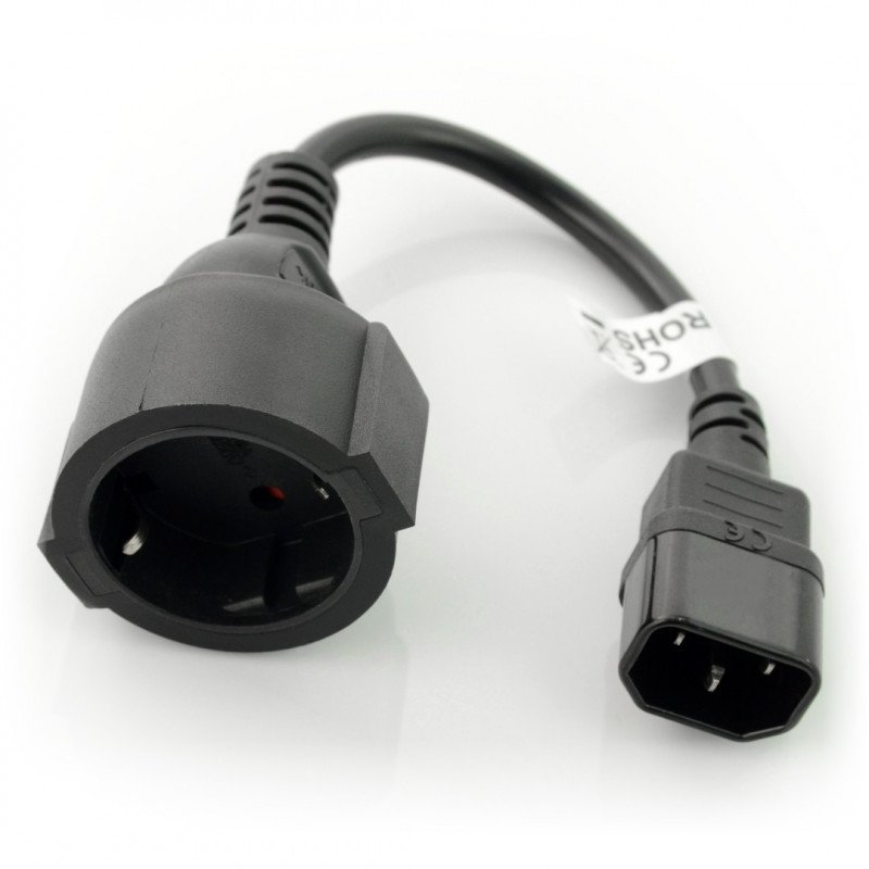 Netzkabelverlängerung IEC 320 C14 - Schuko (F) für USV 20cm - schwarz