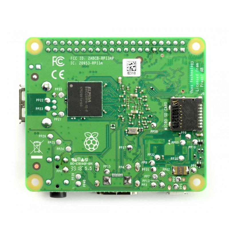 Raspberry Pi 3 Modell A + WiFi Dual Band Bluetooth 512 MB RAM 1,4 GHz