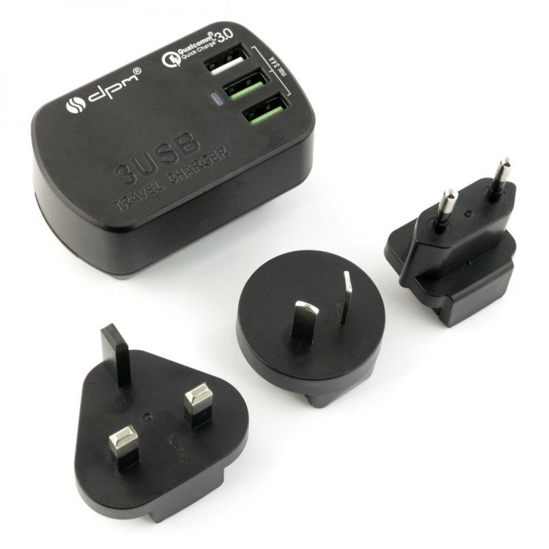 3x USB 3.4A Reiseadapter, US-, EUR-, UK-, AUS-Stecker, Schnellladung