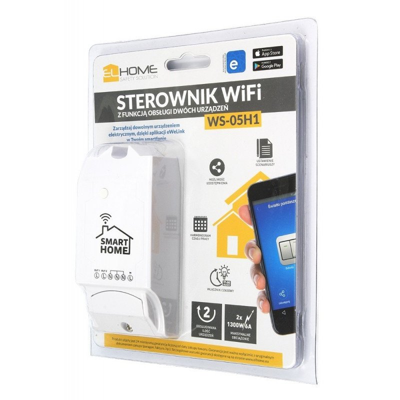 Eura-tech El Home WS-05H1 - Zweikanal-Relais 230 V / 6 A - WiFi-Android / iOS-Schalter