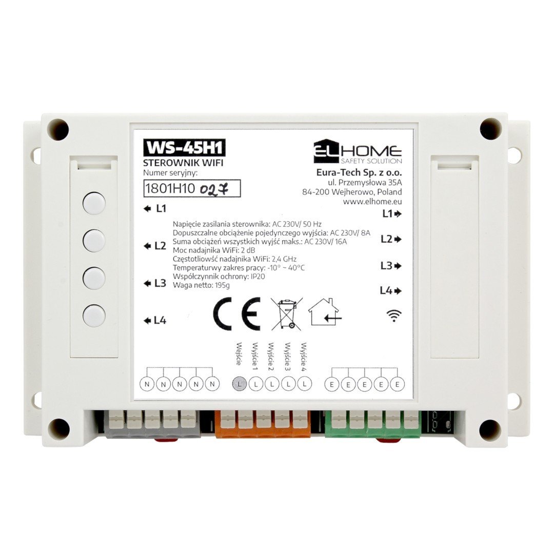 El Home WS-45H1 - 4-Kanal AC 230V / 16A Controller für DIN-Schiene - WiFi
