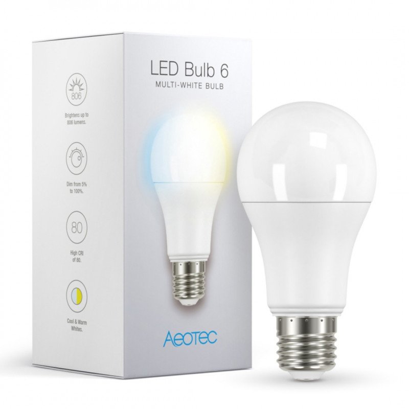 Aeotec LED Bulb 6 Multi-White - E27 LED-Leuchtmittel - verschiedene Schattierungen von weißem Licht