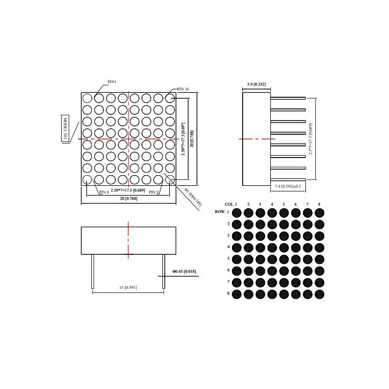 Miniatur-LED-Matrix 8x8 0,8 '' - Kalk