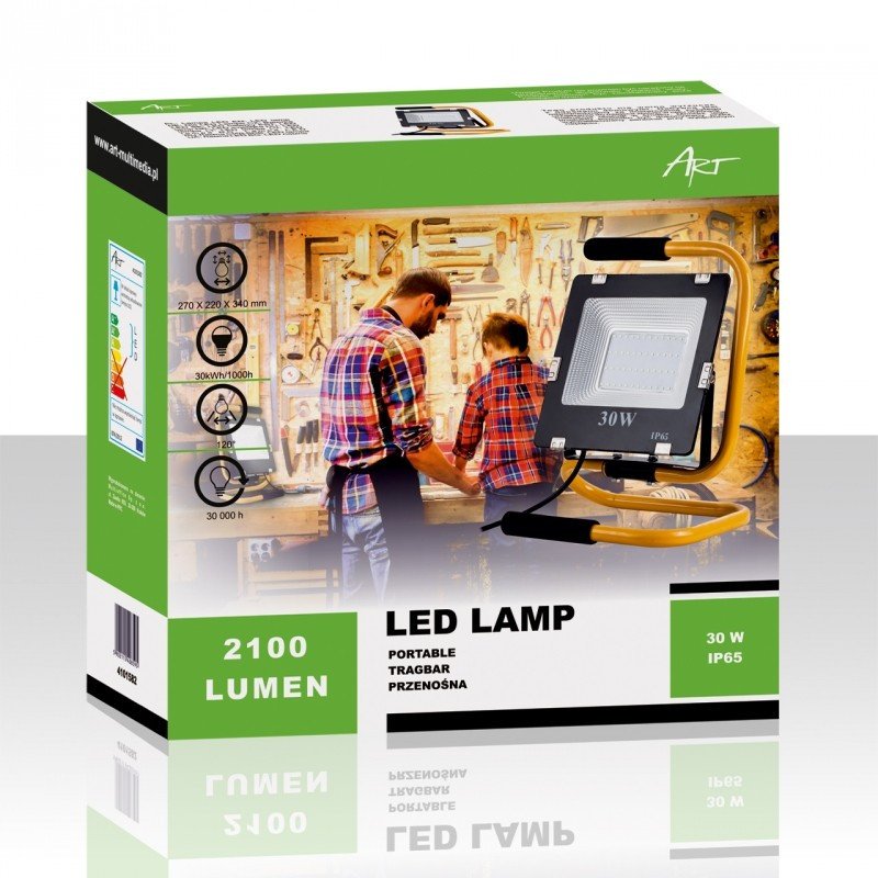 Tragbare Lampe LED ART, 30 W, 2100 lm, IP65, AC 230 V, 4000 K + Ständer + 2 m Kabel + Stecker - naturweiß