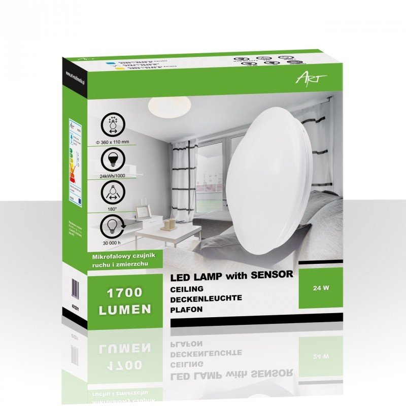 Decken-LED-Deckenleuchte ART 4312211, rund 360x110mm, 24W, 1700lm, weiße Farbe