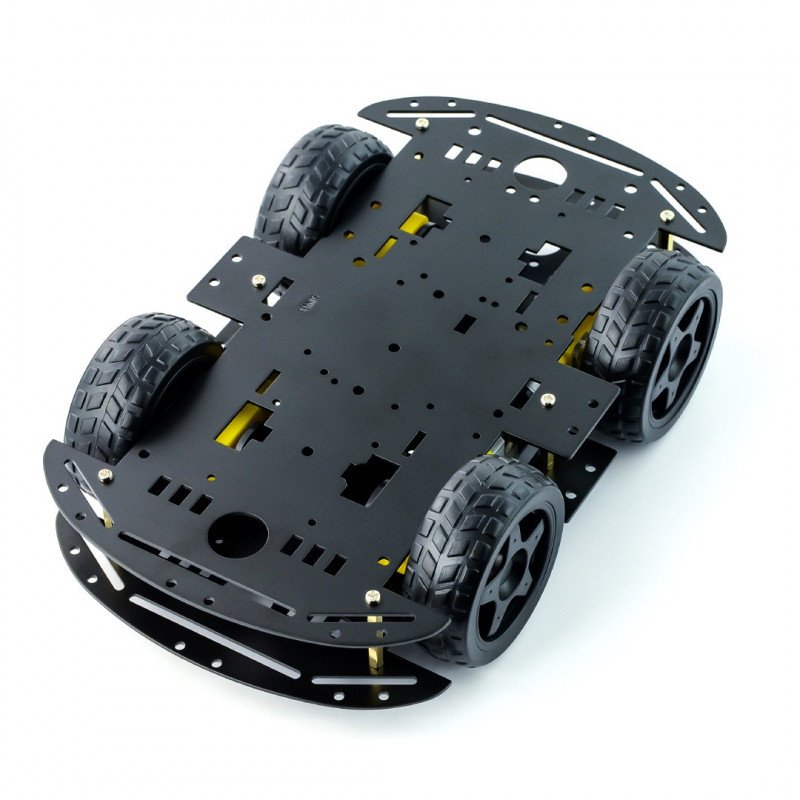 Metall 4WD vierrädriges Roboter-Chassis mit Motoren - rechteckig - schwarz