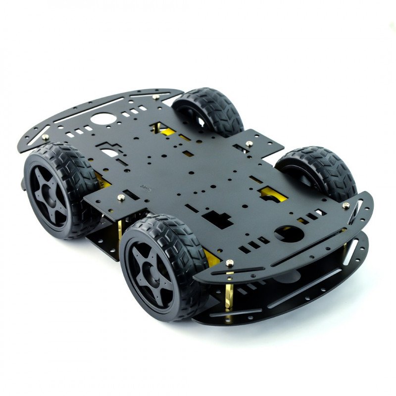 Metall 4WD vierrädriges Roboter-Chassis mit Motoren - rechteckig - schwarz