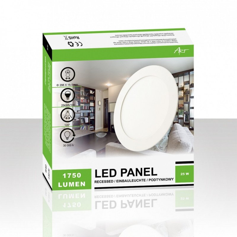 LED-ART-Panel, ultradünn, rund, 300 mm, 25 W, 1750 lm, neutrale Farbe