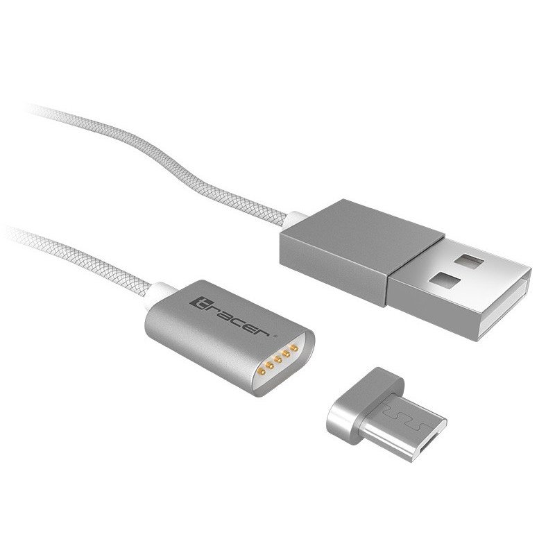 Magnetkabel TRACER USB A - microUSB 1m Silber