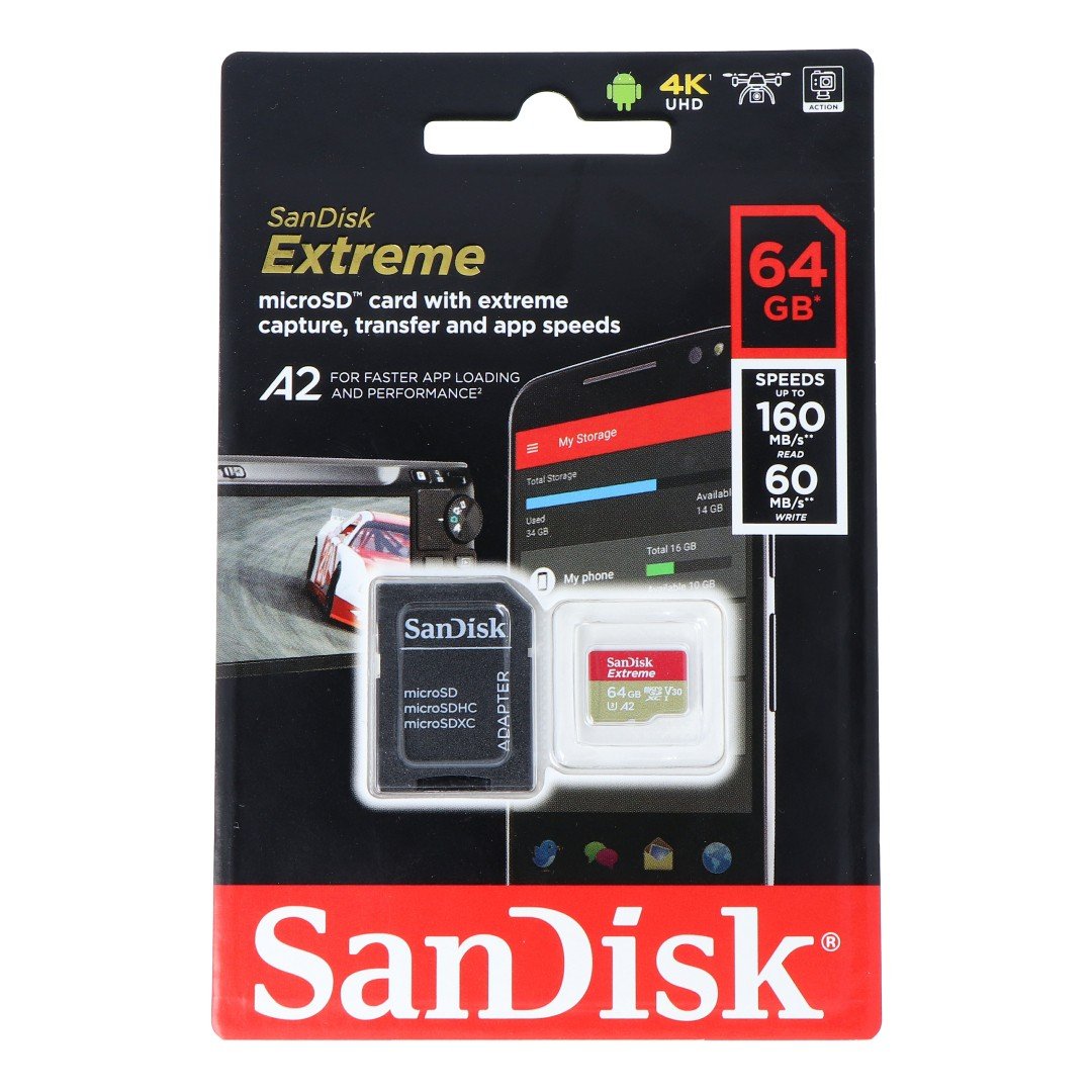 SanDisk Extreme microSD 64GB 90MB/s UHS-I Klasse 10 Speicherkarte mit Adapter