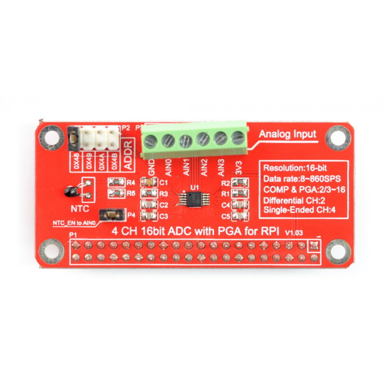 ADC 16-Bit-Wandler - 4-Kanal ADS1115 - Schild für Raspberry Pi