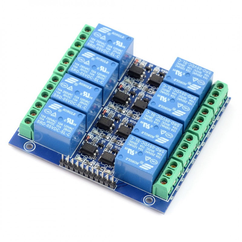 8-Kanal Relaismodul mit Optoisolation - 10A / 250VAC Kontakte - 5V Spule