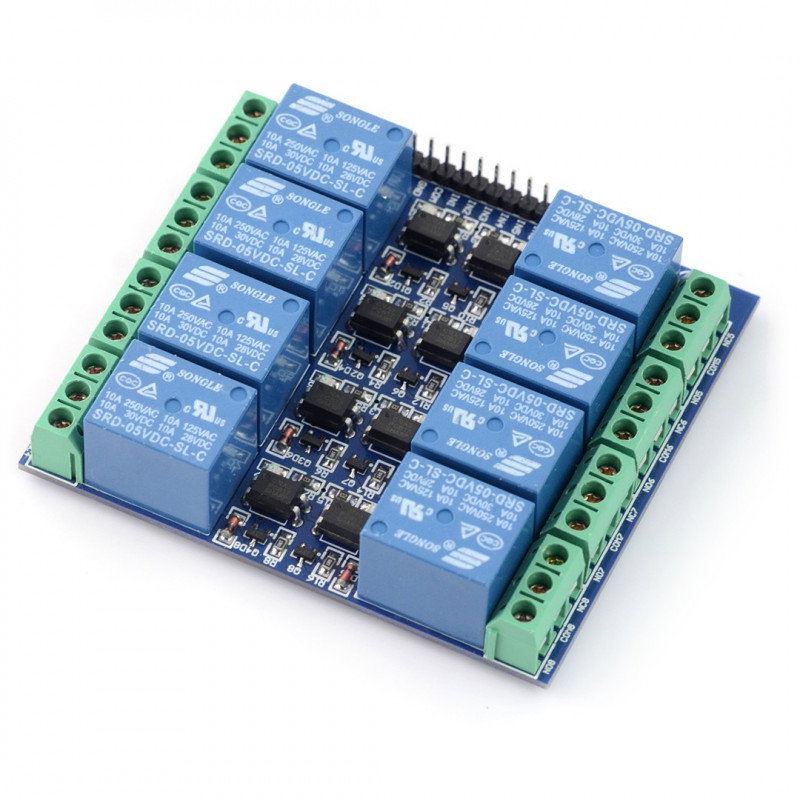 8-Kanal Relaismodul mit Optoisolation - 10A / 250VAC Kontakte - 5V Spule