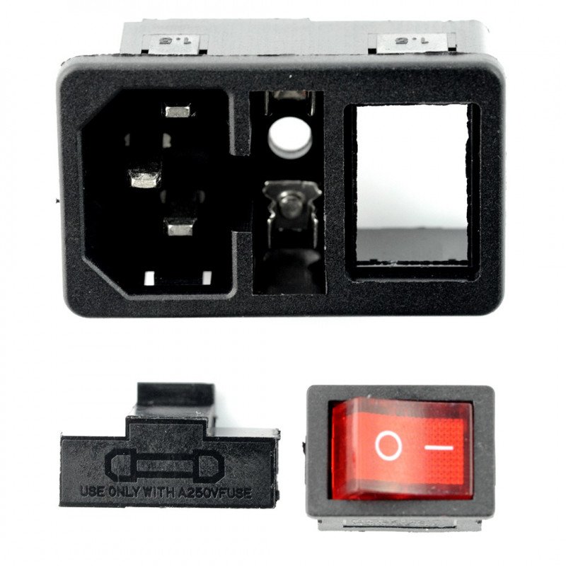 AC-IEC-Stecker mit Verriegelung - mit Sicherung und Schalter