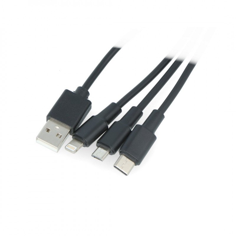 Lanberg Combo 3in1 USB Typ A Kabel - microUSB + Lightning + USB Typ C 2.0 schwarzes PVC - 1,8 m