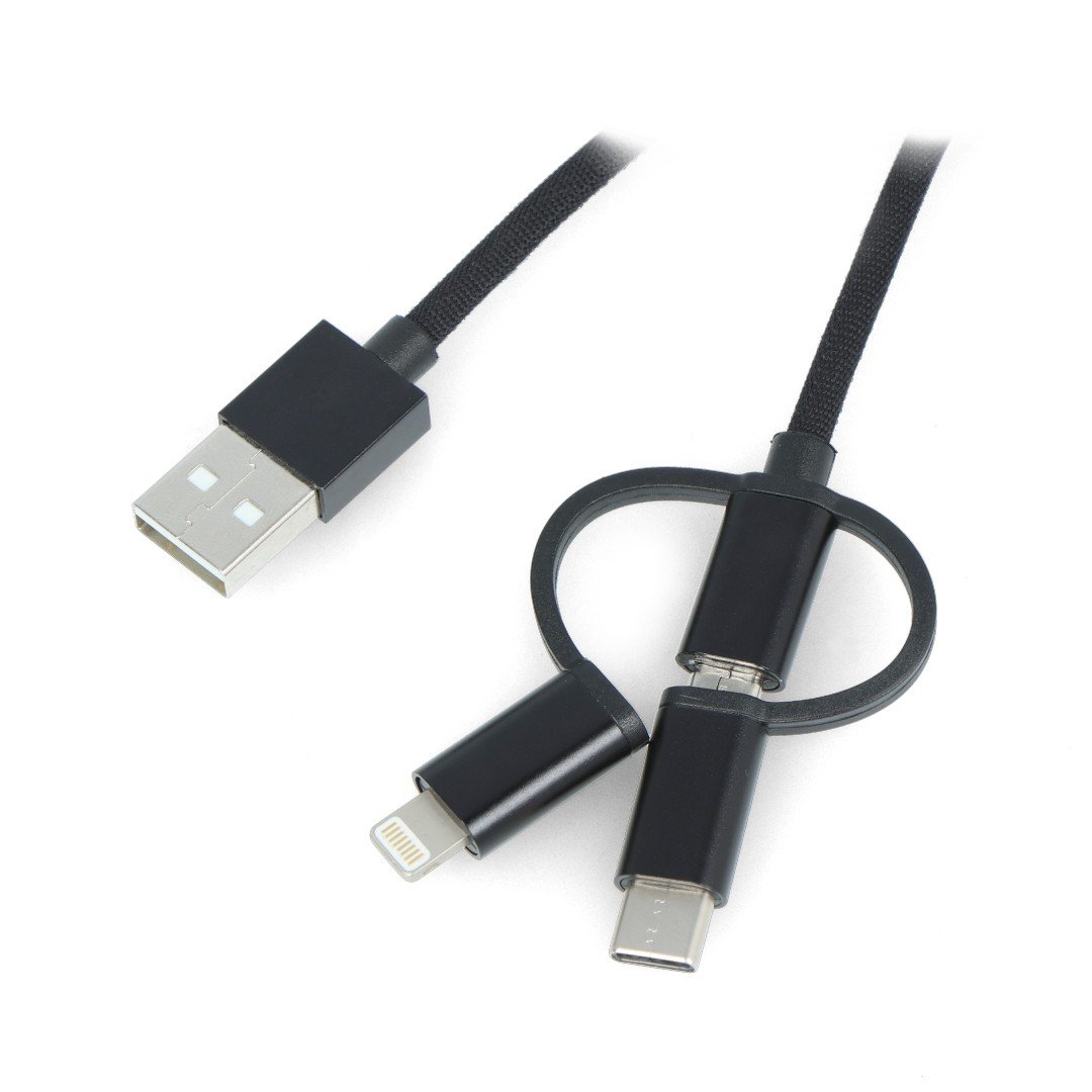 Lanberg 3in1 USB Typ A Kabel - microUSB + Lightning + USB Typ C 2.0 schwarzes PVC - 1,8m