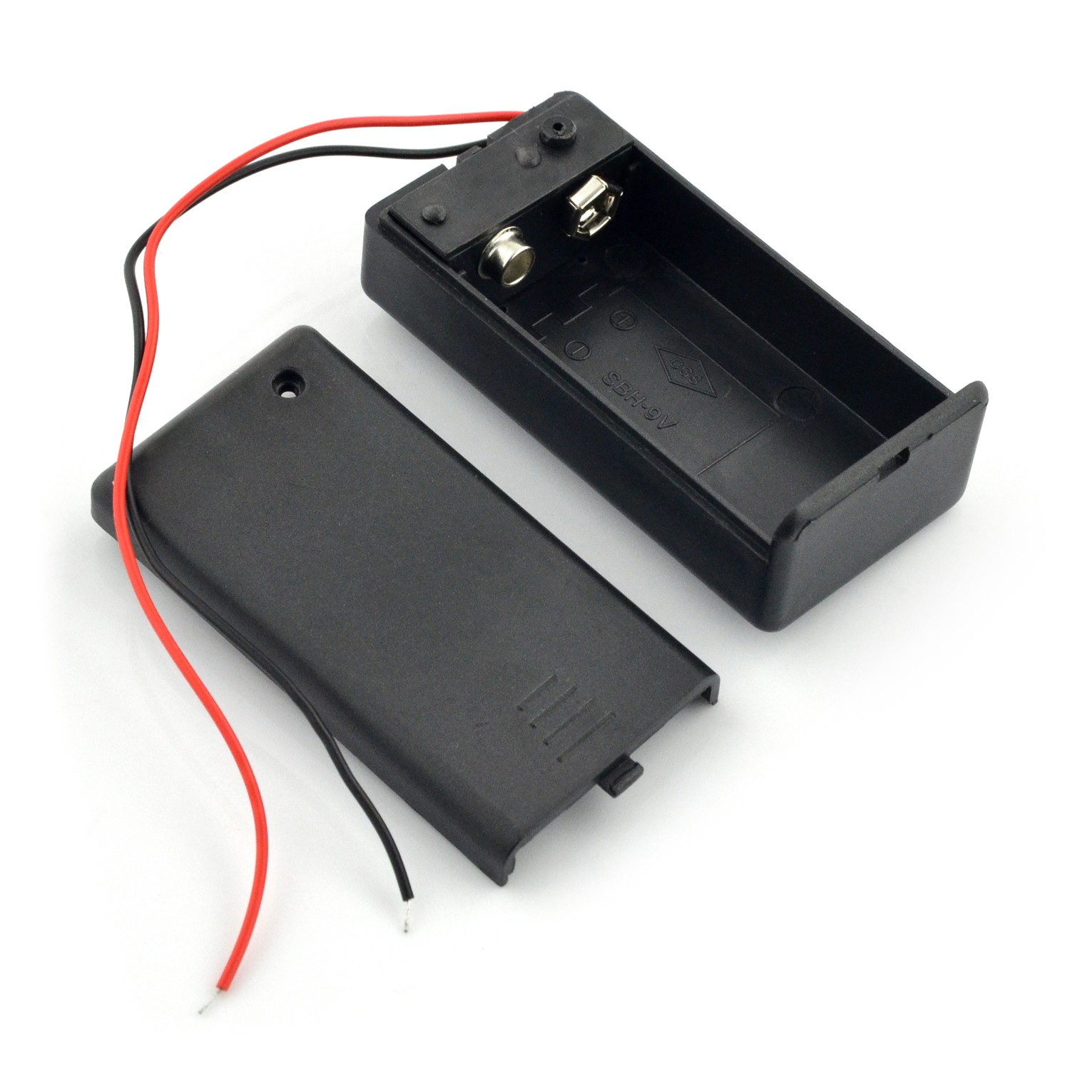 Korb für eine 9V-Batterie (6F22) mit Deckel und Schalter