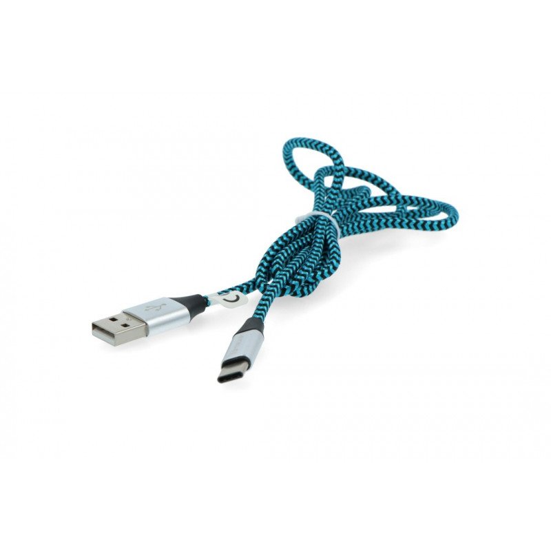 Kabel TRACER USB A - USB C 2.0 schwarzes und blaues Geflecht - 1m