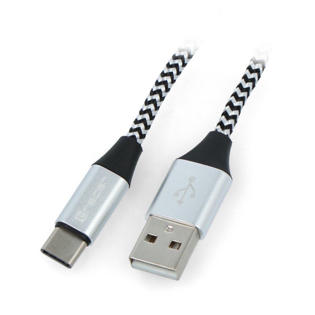 Kabel TRACER USB A - USB C 2.0 schwarz und silbernes Geflecht - 1m