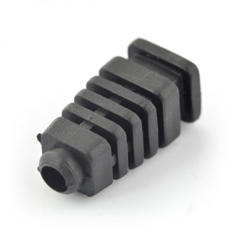 Eine Zugentlastung für ein schwarzes 5mm Kabel