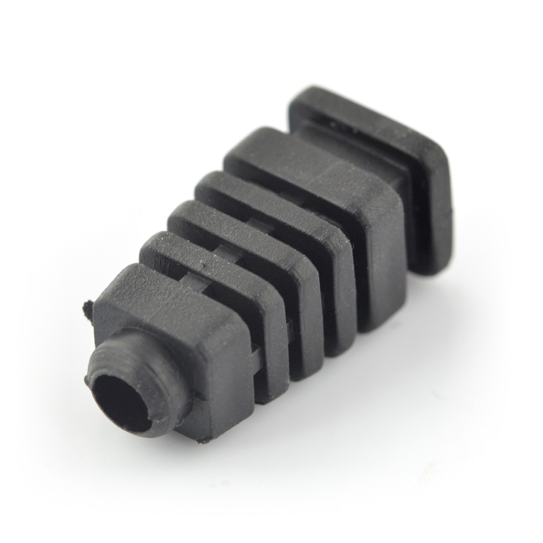 Eine Zugentlastung für ein schwarzes 5mm Kabel