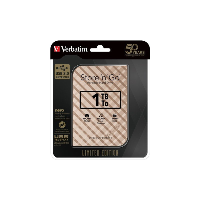 Verbatim Store 'n' Go 1 TB USB 3.0 GEN 2 Externes Laufwerk – Gold – Raspberry Pi
