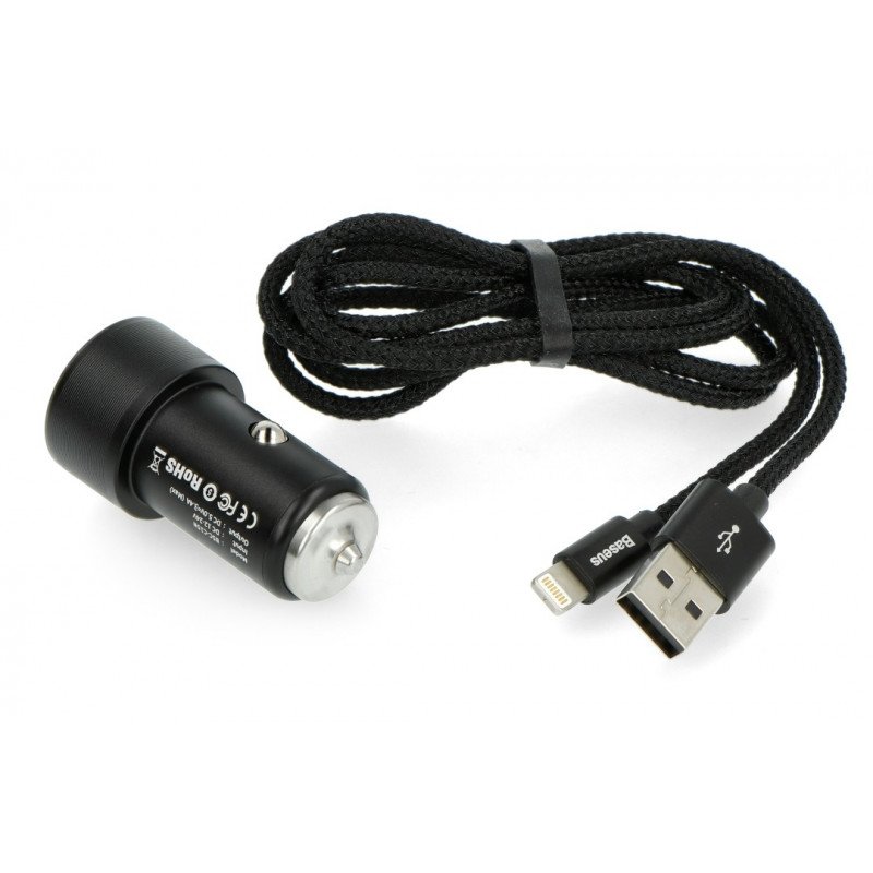 Autoladegerät mit 2 x USB 3.4 A Buchse Baseus TZXLD-A01 + USB A Kabel - Lightning - schwarz