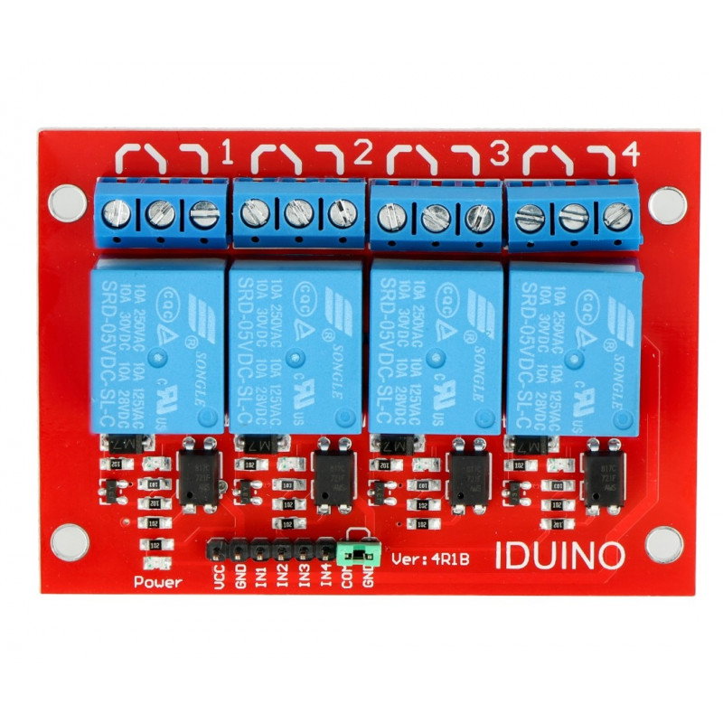 Iduino Relaismodul 4 Kanäle - 10A / 240VAC Kontakte - 5V Spule