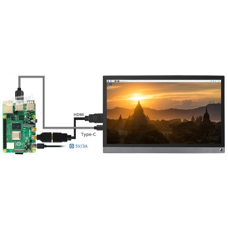 Kapazitiver IPS-LCD-Touchscreen 15,6 '' 1920x1080px HDMI + USB C für Raspberry Pi 4B / 3B + / 3B / Zero + Gehäuse + Akku