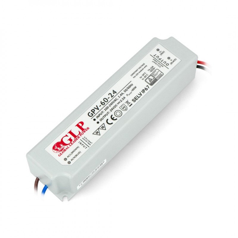 Wasserdichtes Netzteil für LED-Streifen und Streifen - GPV-60-24 24V / 2,5A / 60W