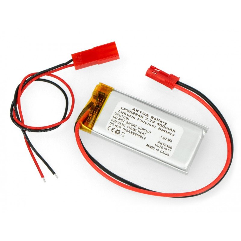 Akyga 3,7 V 1S 450 mAh Li-Pol-Batterieanschluss + 2,54 JST-Buchse - 2 Pins