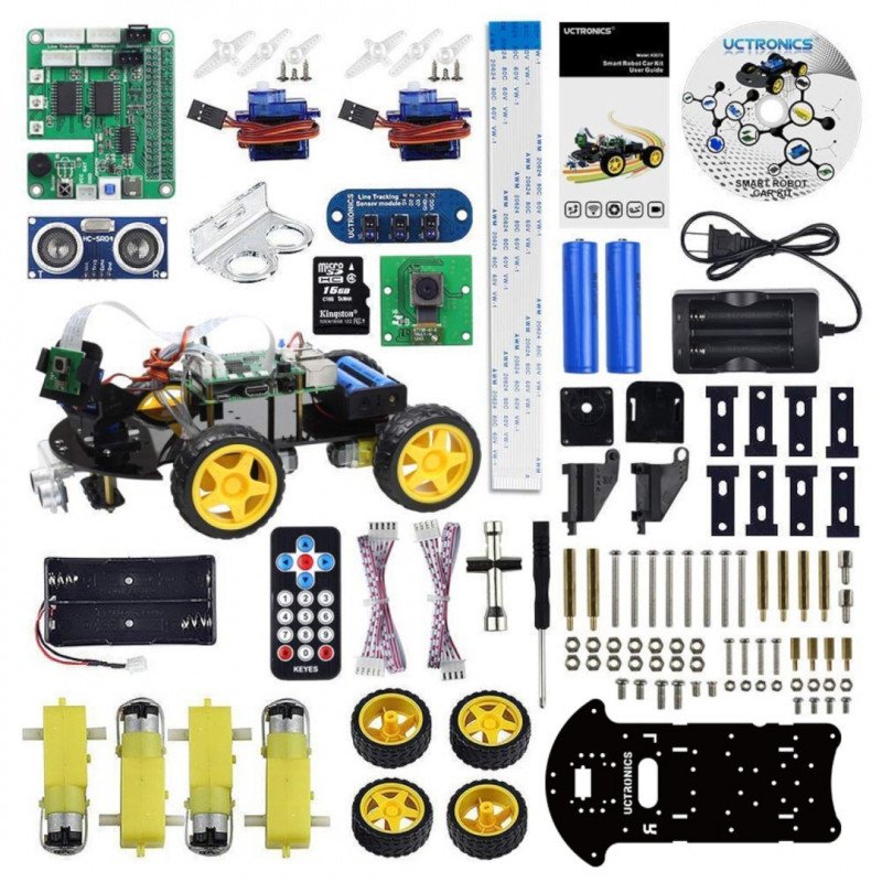 Robot Car Kit - 4-Rad-Plattform zum Bau eines Roboters mit Sensoren und DC-Antrieb und einer Kamera für Raspberry Pi