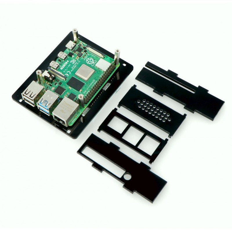 Gehäuse für Raspberry Pi 4B Box V2 für DIN-Schiene - schwarz und transparent