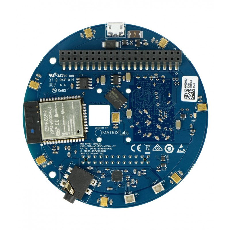 Matrix Voice ESP - Spracherkennungsmodul + 18 LED RGBW - WiFi, Bluetooth - Overlay für Raspberry Pi