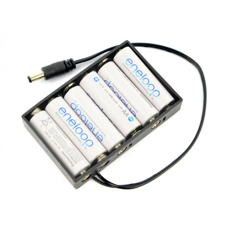 Korb für 6 AA (R6) Batterien mit DC 5,5 / 2,1 mm Anschlüssen
