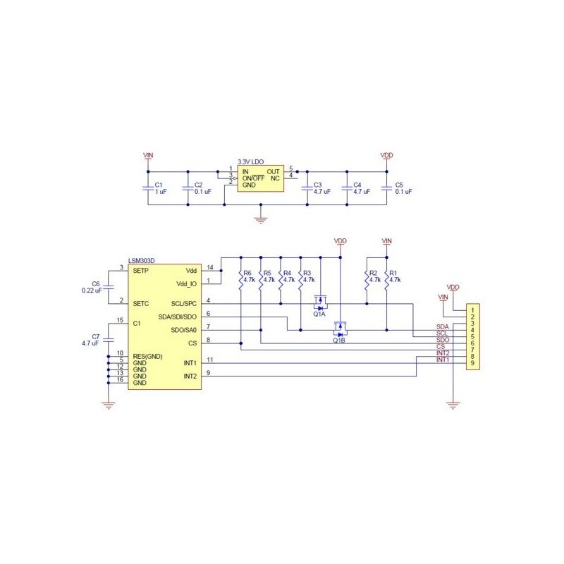 LSM303D 3-Achsen-Beschleunigungsmesser + IMU 6DoF I2C /