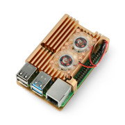 Gehäuse für Raspberry Pi 4B mit 2 Lüftern - Metall - Gold