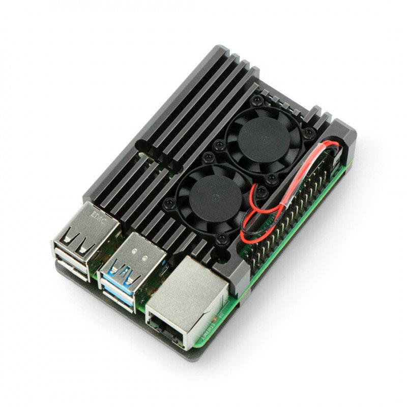 Gehäuse für Raspberry Pi 4B mit 2 Lüftern - Metall - Grau