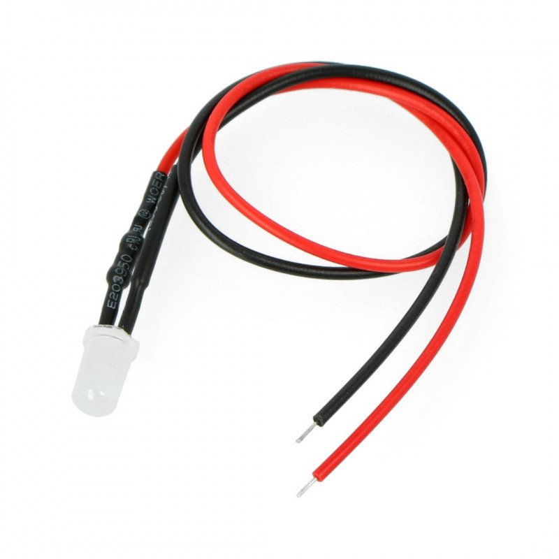 5mm 12V LED mit Widerstand und Kabel - weiß - 5St